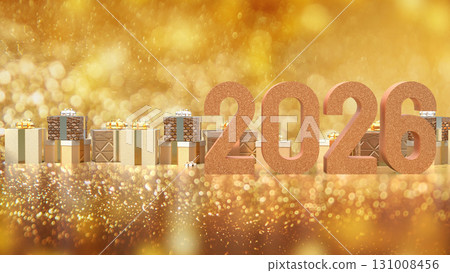 The Gold Gift box and 2026 for Holiday or celebration concept 3d Rendering. The Gold Gift box and 2026 for Holiday or celebration concept 3d Rendering. 131008456