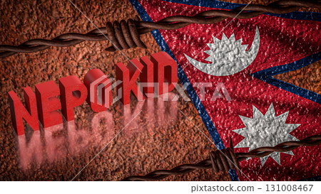 The Nepo Kid and Nepal flag for Crisis concept 3d Rendering. 131008467