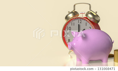 The Clock and Piggy bank  for Saving or Earn concept 3d Rendering. 131008471
