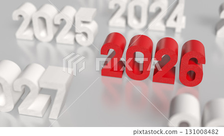 The Red 2026 for New year or celebration concept 3d Rendering. The Red 2026 for New year or celebration concept 3d Rendering. 131008482