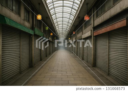Shuttered street, shuttered shopping street, photorealistic 131008573