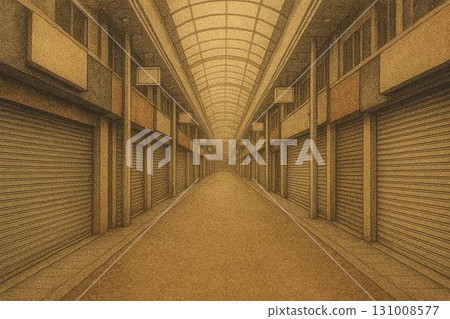 Shuttered street, Shuttered shopping street, Sand painting style 131008577