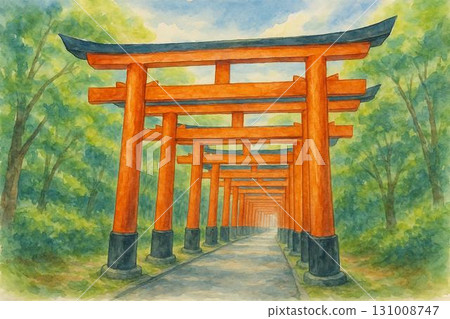 千鳥居 - 伏見稻荷大社圖像 - 水彩畫 131008747