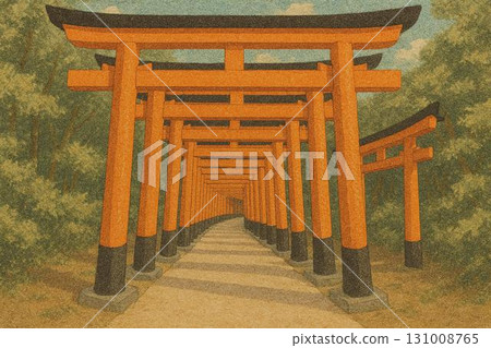 Thousand Torii gates, Fushimi Inari shrine image, sand painting style 131008765