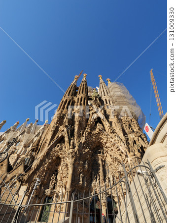 Spain, Barcelona, Sagrada Familia, Nativity Facade, early morning in May 131009330