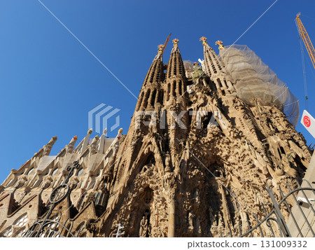 Spain, Barcelona, Sagrada Familia, Nativity Facade, early morning in May 131009332