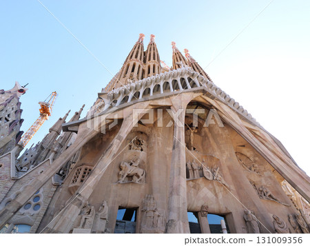 Spain, Barcelona, Sagrada Familia, Passion Facade, early morning in May 131009356