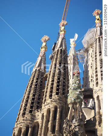 Spain, Barcelona, Sagrada Familia, Nativity Facade, early morning in May 131009429