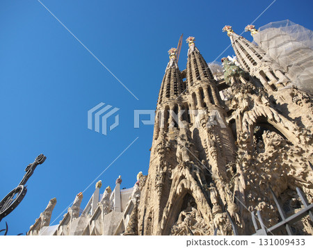 Spain, Barcelona, Sagrada Familia, Nativity Facade, early morning in May 131009433