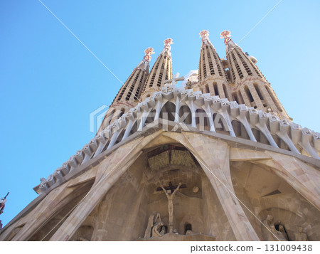 Spain, Barcelona, Sagrada Familia, Passion Facade, early morning in May 131009438