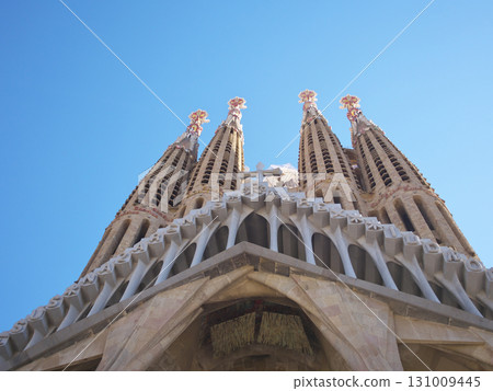 Spain, Barcelona, Sagrada Familia, Passion Facade, early morning in May 131009445