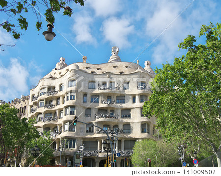 Spain, Barcelona, Casa Mila, sunny day in May 131009502