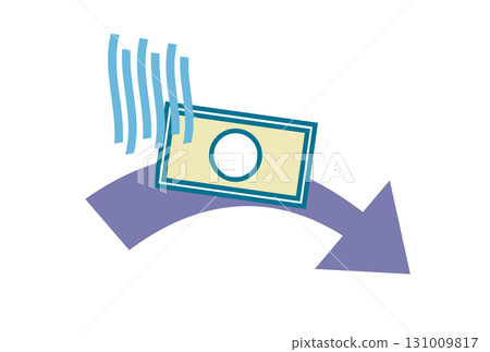 Icon showing a decline in wages or asset value Icon showing a decline in wages or asset value 131009817