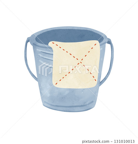 錫桶和抹布水彩手繪插畫 131010013