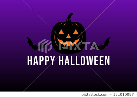 Scary Pumpkin Halloween Illustration with Bats 131010097