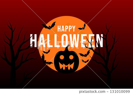 Spooky Halloween Night Scene with Haunted Pumpkin 131010099