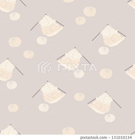 Seamless pattern with knitting needles and yarn balls 131010134