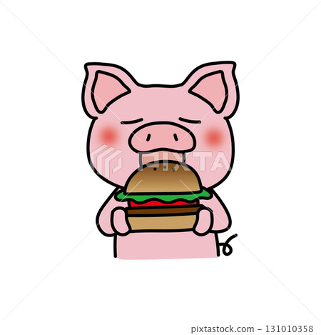 豬吃一個大漢堡包 131010358