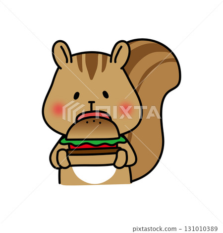 Squirrel eating a big hamburger 131010389