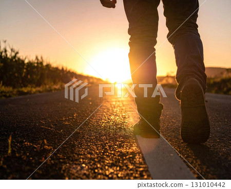 日落時分在路上行走的人 131010442