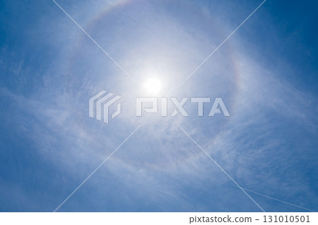 White clouds and sun halo phenomenon in the blue sky White clouds and sun halo phenomenon in the blue sky 131010501