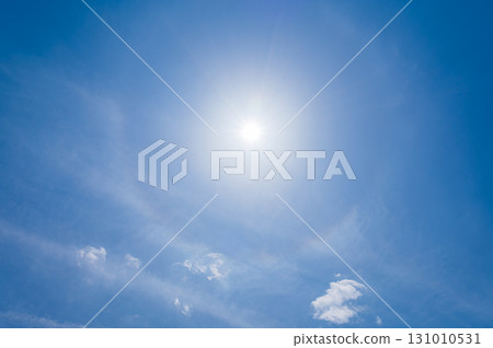 White clouds and sun halo phenomenon in the blue sky 131010531
