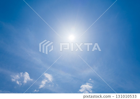 White clouds and sun halo phenomenon in the blue sky 131010533