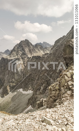 Rocky mountain landscape overlooking valley in the high tatras, slovakia 131011066