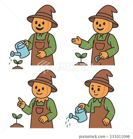Coloring book coloring page transparency pumpkin character watering plant cartoon 131011096