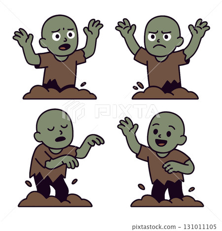 Coloring book coloring page transparency cartoon zombie character set with different emotions 131011105
