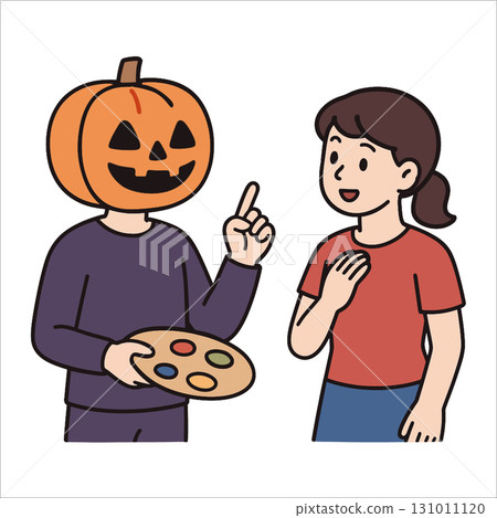 Coloring book coloring page transparency pumpkin head person talking with woman 131011120