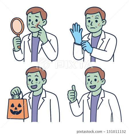 Man doctor white coat acne glove mirror Halloween pumpkin happy thumbs up 131011132