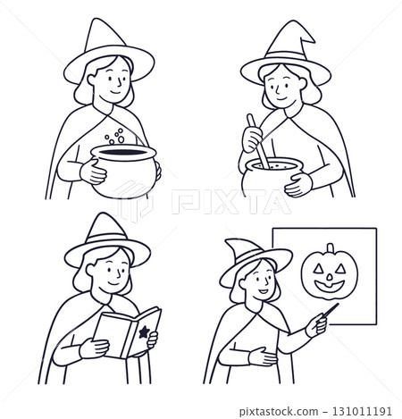 Coloring book coloring page featuring witch with transperency effect in various activities Coloring book coloring page featuring witch with transperency effect in various activities 131011191