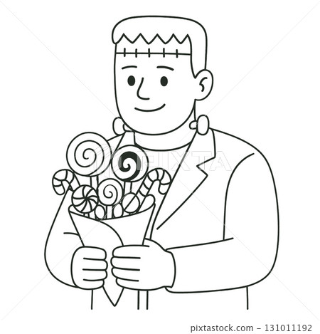 Frankenstein bouquet candy lollipop cartoon happy monster outline illustration Halloween Frankenstein bouquet candy lollipop cartoon happy monster outline illustration Halloween 131011192