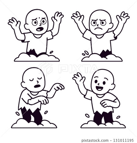 Coloring book page featuring expressive character with transperency effect and various emotions 131011195