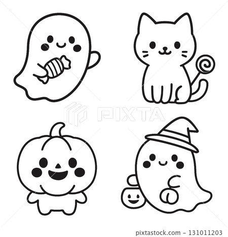 Coloring book coloring page featuring cute ghost cat pumpkin and transparency effect 131011203