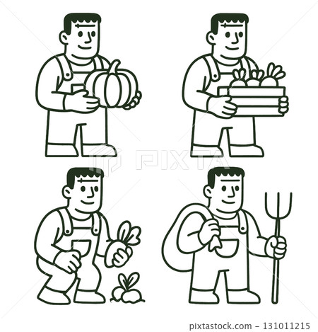 Coloring book coloring page transparency farmer holding pumpkin vegetable 131011215