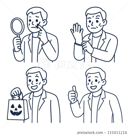 Coloring book coloring page transparency man doctor holding magnifying glass glove pumpkin bag 131011218