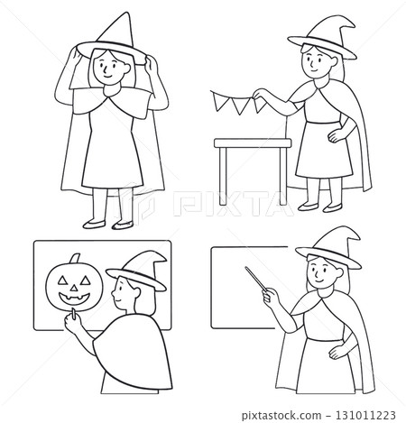 Coloring book coloring page transparency witch costume girl hat cape classroom 131011223