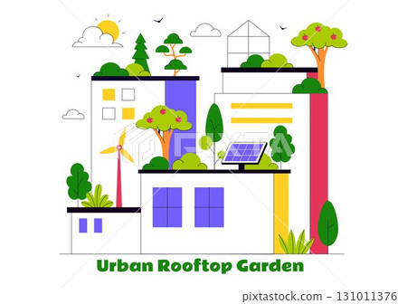 Urban Farming Rooftop Garden Vector Illustration Featuring Eco Agriculture Gardening on the Roof with Growing Plants and Cultivation of Nature 131011376