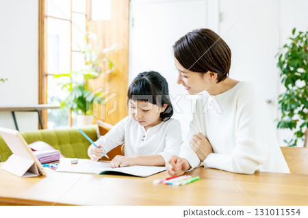 Living room, children, mom, studying 131011554