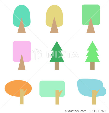 Cute and simple illustrations of autumn, summer, and spring trees 131011925