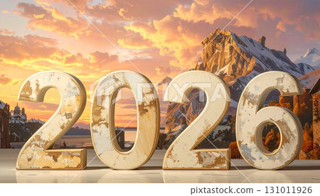 人工智慧生成的 2026 字樣插圖,背景是清晨陽光照射下的山脈 人工智慧生成的 2026 字樣插圖,背景是清晨陽光照射下的山脈 131011926