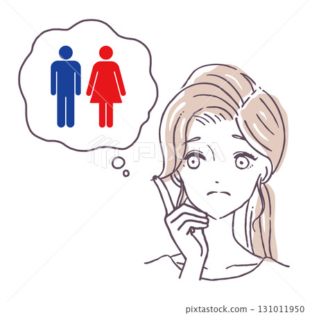 Vector illustration of a woman worried about the toilet 131011950
