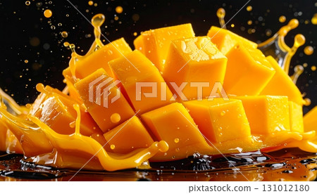Mango with splash on black background Mango with splash on black background 131012180