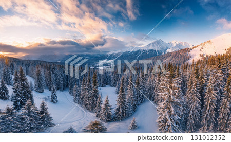 Drone image of a mountainous area in winter Drone image of a mountainous area in winter 131012352