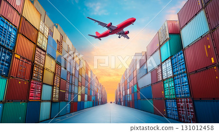 Logistics import export, airplane with Container cargo. Logistics import export, airplane with Container cargo. 131012458