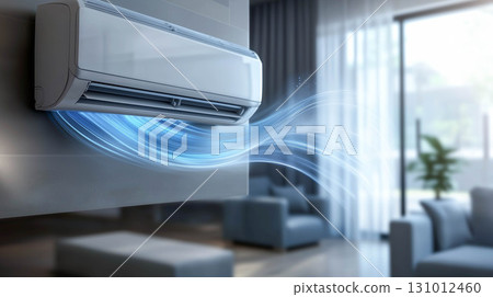 Air conditioner with fresh and cool flow wide waves around in living room. 131012460