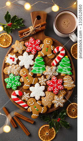 Overhead Flatlay Assorted Holiday Christmas Cookie Delicious Food Still Life 131012660