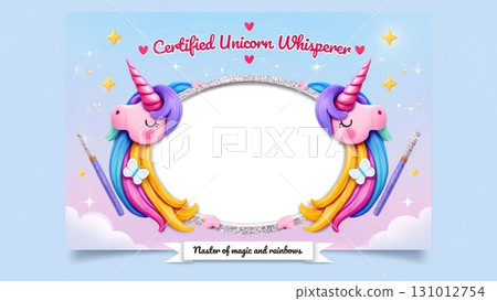 Certified Unicorn Whisperer award with two cute unicorns, pastel colors, and decorative frame on vertical smartphone wallpaper. Generative AI. Certified Unicorn Whisperer award with two cute unicorns, pastel colors, and decorative frame on vertical smartphone wallpaper. Generative AI. 131012754